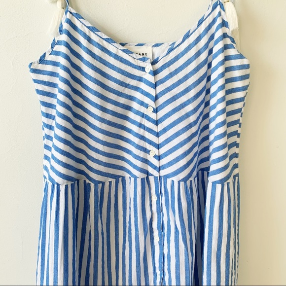 Sezane Felicie Dress in Ecru Blue Silver Tiered Button Down Tassel Tie Size 6 - Picture 5 of 10